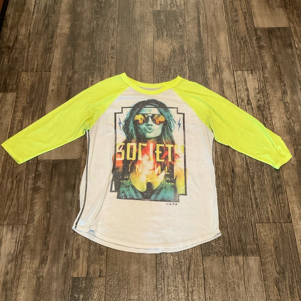 Society Pure T-Shirt - Graphic Burnout T, Size Large, White Neon Yellow